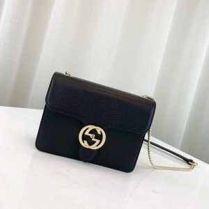 GUCCI GG INTERLOCKING CHAIN CROSS BAG<br>구찌 인터로킹 체인 크로스백<br>[20x15x7.5cm 이태리가죽]