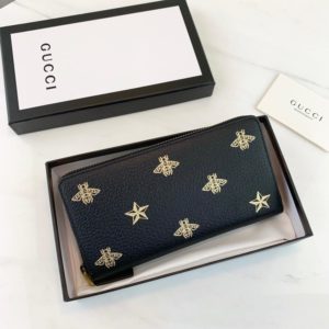 GUCCI BLACK LEATHER BEE STAR ZIPPY WALLET<br>구찌 블랙 가죽 지피 지갑<br><i>19x10x2.5cm</i>