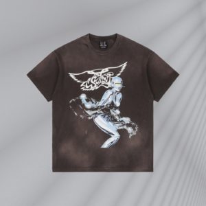 SAINT MICHAEL X SORAYAMA 22SS Mechanical Hime Washed Mottled Distressed Printed Short Sleeves